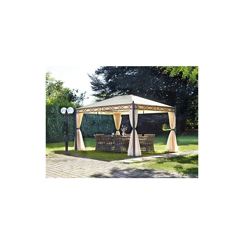 foto del prodotto gazebo da giardino rettangolare 4x3 mt in ferro lavorato, copertura sabbia