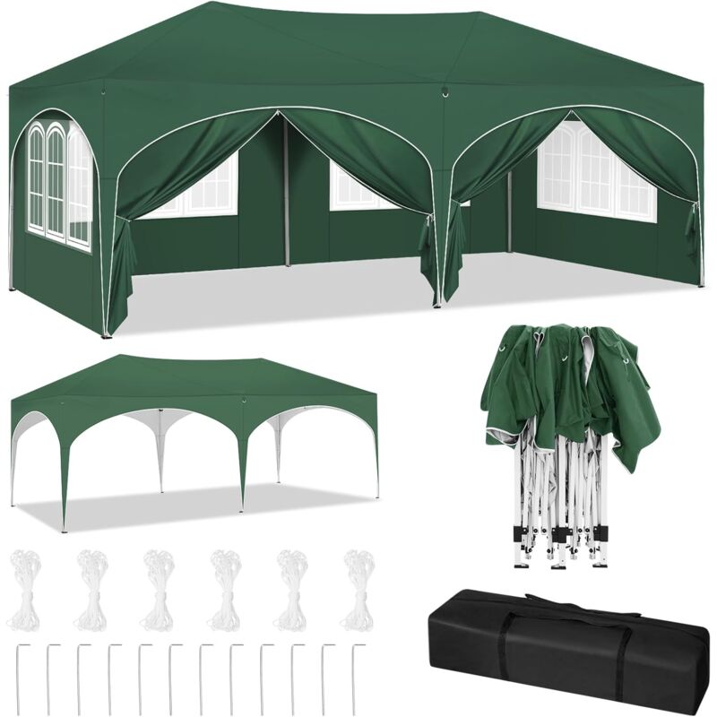 foto del prodotto gazebo da giardino tendone tenda per festa party con pannelli laterali 3x6 m verde woltu