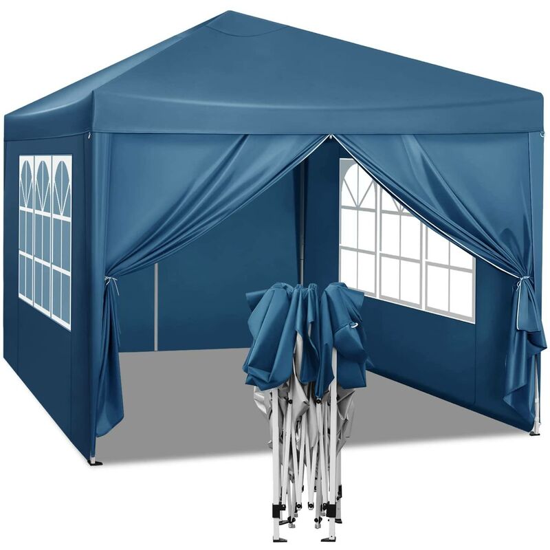 foto del prodotto gazebo da giardino tendone tenda per festa party con parti laterali 3x3 m blu woltu