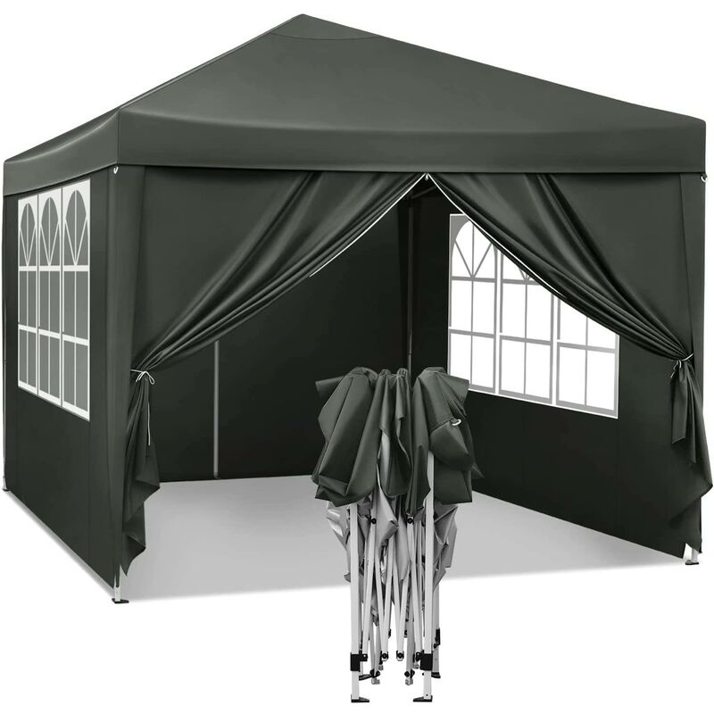 foto del prodotto gazebo da giardino tendone tenda per festa party con parti laterali 3x3 m grigio woltu