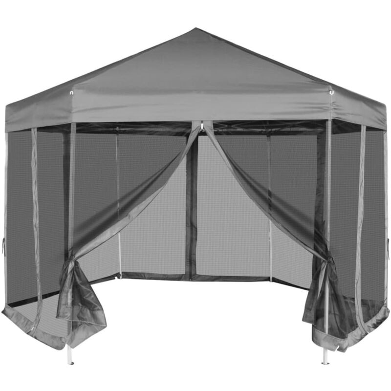 foto del prodotto gazebo esagonale pop up con 6 pareti grigio 3,6x3,1 m vidaxl