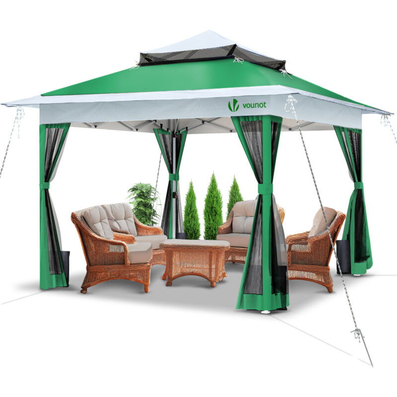 foto del prodotto gazebo giardino 3.6x3.6m pieghevole con pareti laterali in rete, tenda per feste pop up, verde vounot