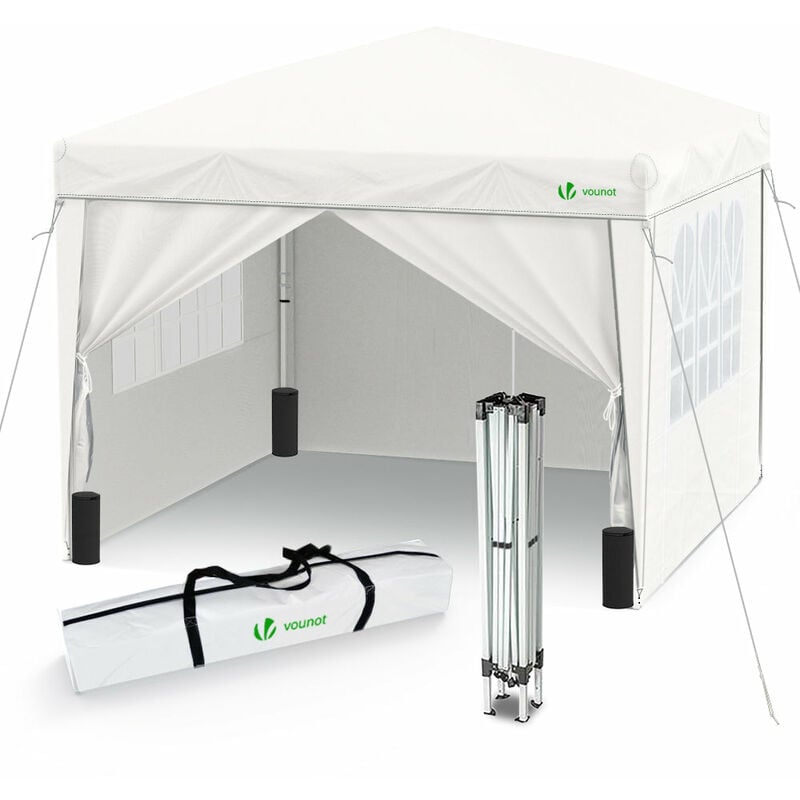 foto del prodotto gazebo giardino 3x3 m pieghevole, con 4 parti laterali e borsa di trasporto, bianco vounot