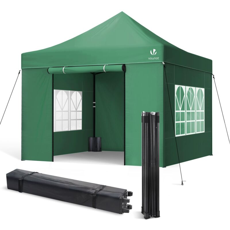 foto del prodotto gazebo giardino 3x3m pieghevole con 4 parti laterali, tenda per feste pop up con 4 sacchi di sabbia e borsa di trasporto, verde vounot