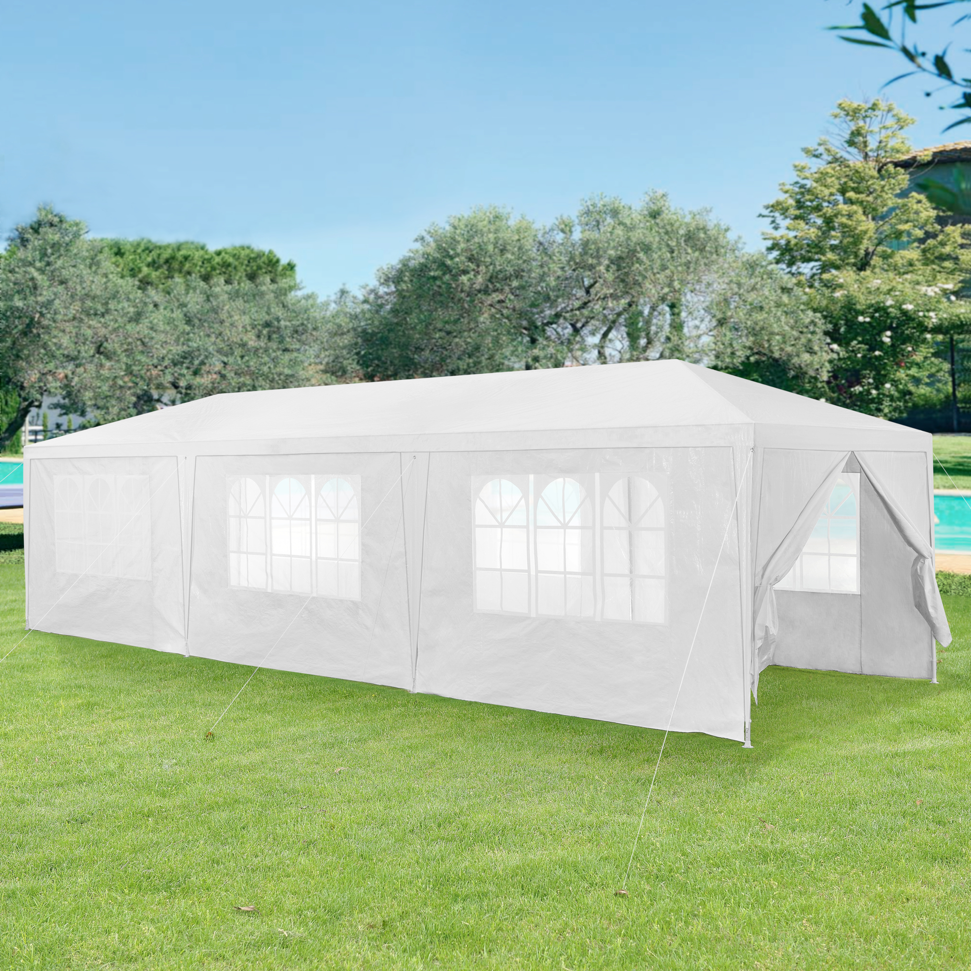 foto del prodotto gazebo per eventi wedau con copertura impermeabile 900x300x255 cm bianco casa.pro