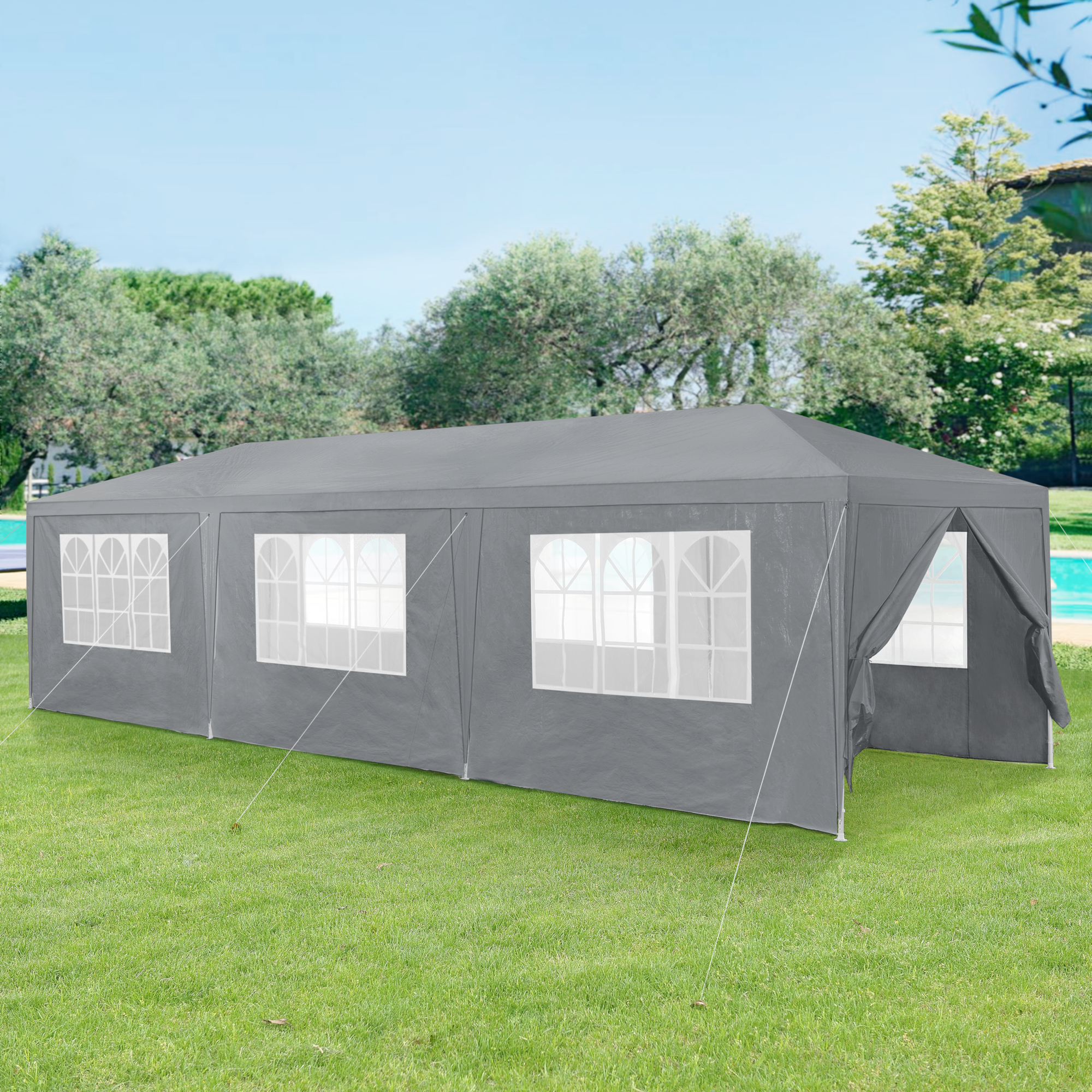 foto del prodotto gazebo per eventi wedau con copertura impermeabile 900x300x255 cm grigio scuro casa.pro