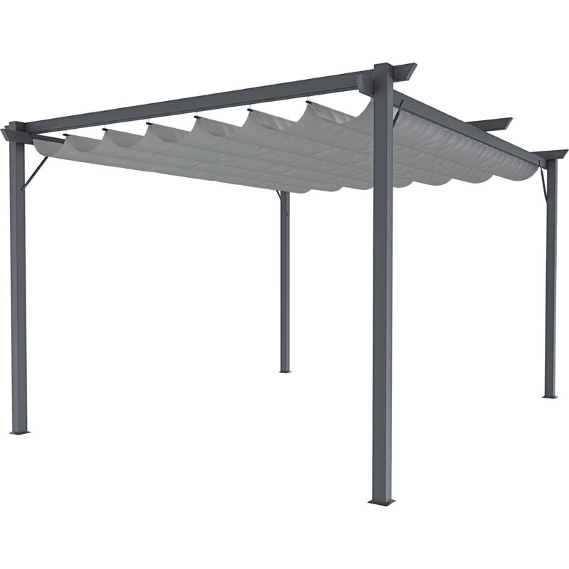 foto del prodotto gazebo pergola 3 x 4 m pergolato con telo grigio impermeabile retrattile richiudibile struttura in acciaio per giardino terrazzo piscina esterno fiere campeggio design elegante moderno