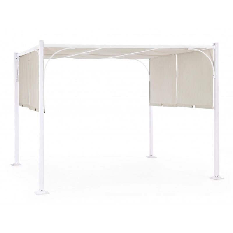 foto del prodotto gazebo pergola 3x3 m con struttura in acciaio bianco opaco e telo tortora cedro