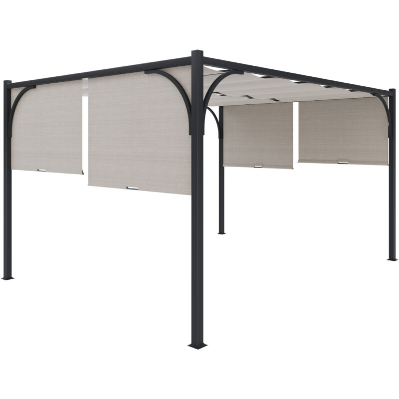 foto del prodotto gazebo pergola 3x3 m pergolato con tetto scorrevole telo colore beige impermeabile retrattile richiudibile struttura nera in acciaio giardino