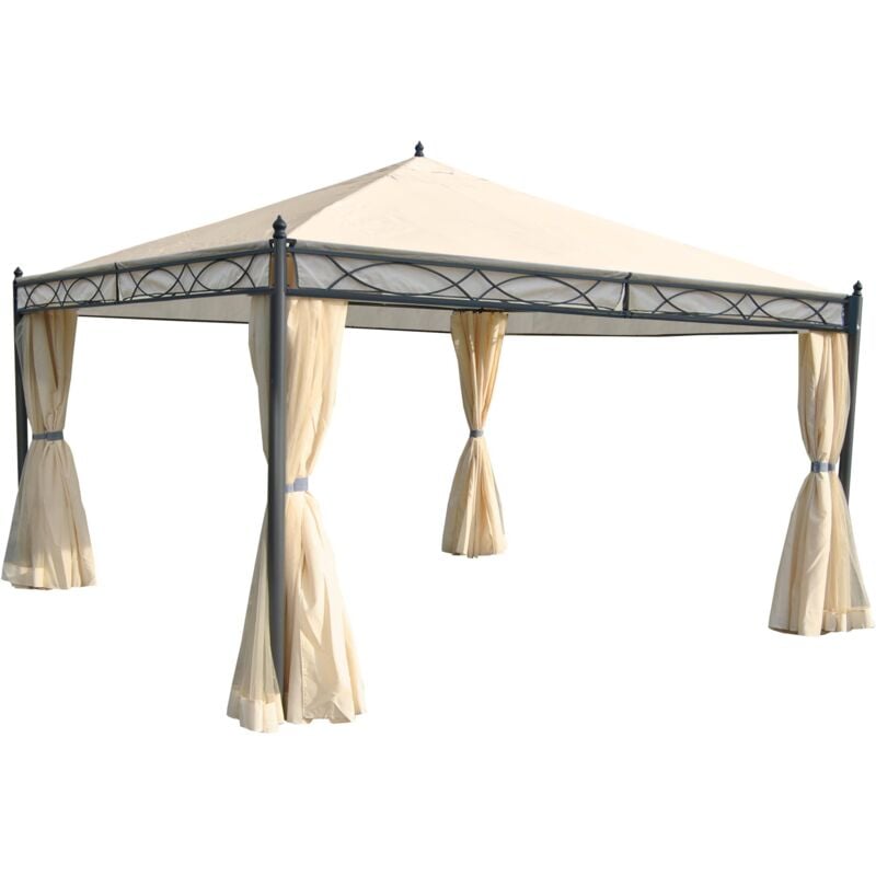 foto del prodotto gazebo pergola baldacchino moderno elegante cadice acciaio poliestere 4x4m avorio con tende e zanzariere