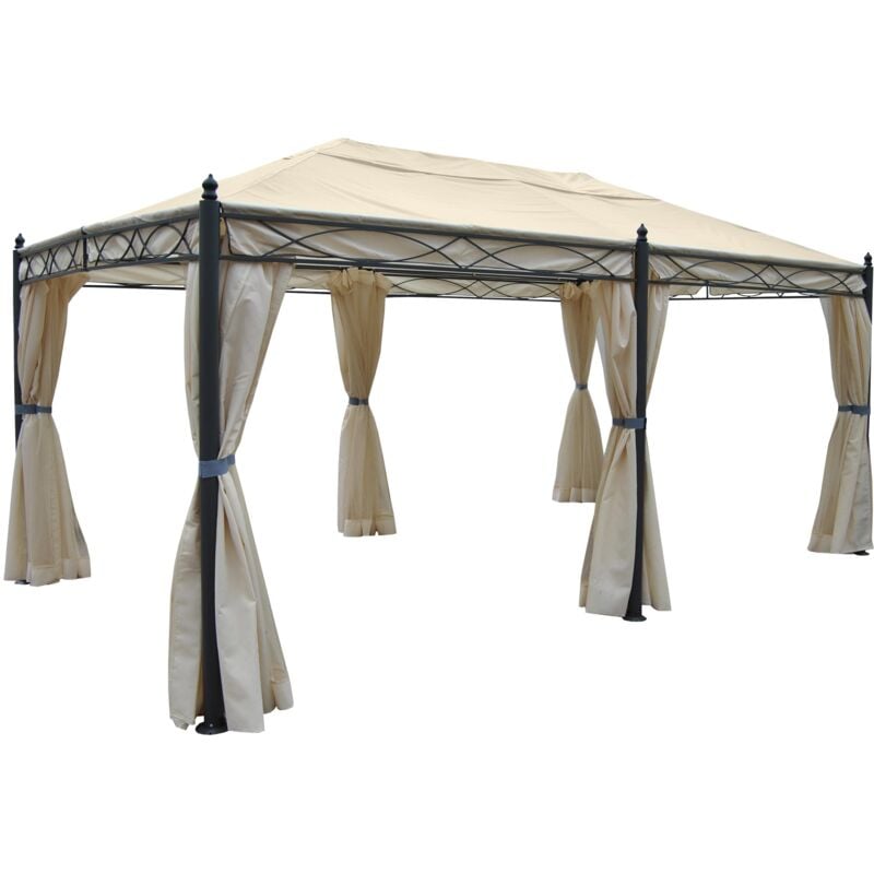 foto del prodotto gazebo pergola baldacchino moderno elegante cadice acciaio poliestere 5x3m avorio con zanzariere e tende