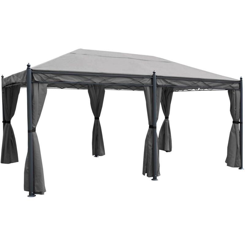 foto del prodotto gazebo pergola baldacchino moderno elegante cadice acciaio poliestere 5x3m grigio con zanzariere e tende