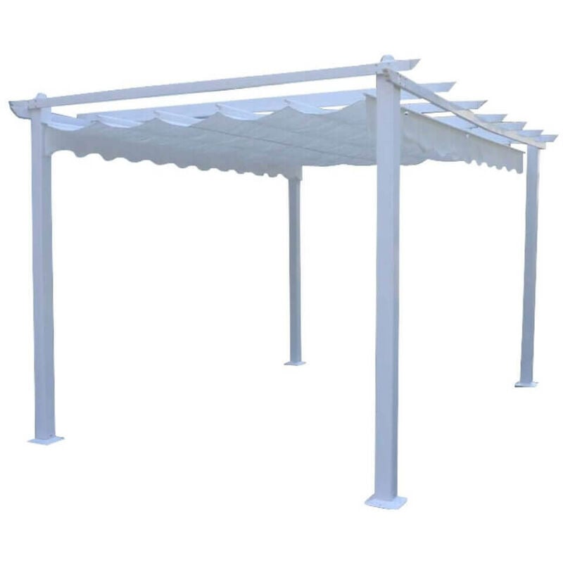 foto del prodotto gazebo pergola da esterno 3x3 m in alluminio e acciaio con tetto in poliestere richiudibile a carrucola norah