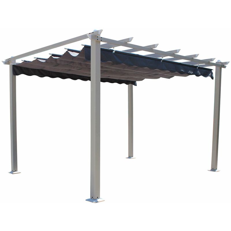 foto del prodotto gazebo pergola da esterno 3x3 mt in alluminio con telo apribile a carrucola