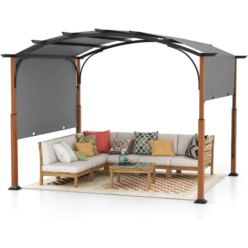 foto del prodotto gazebo pergola da giardino 3 x 3,6 m, pergola da esterno con telaio curvo e tettuccio retrattile, con struttura in metallo, per giardino, patio e