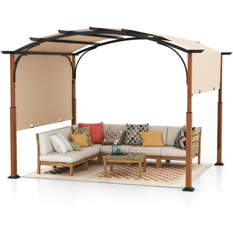 foto del prodotto gazebo pergola da giardino 3 x 3,6 m, pergola da esterno con telaio curvo e tettuccio retrattile, con struttura in metallo, per giardino, patio e