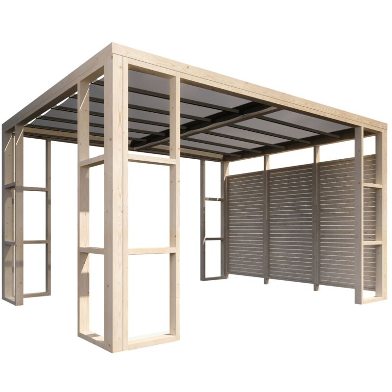 foto del prodotto gazebo pergola in legno abete con parete 4x3 metri 9x9cm