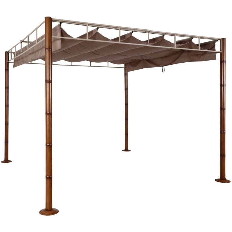foto del prodotto gazebo pergola regolabile baldacchino moderno elegante giardino hhg 765 acciaio effetto legno bamb 3x3m taupe marrone