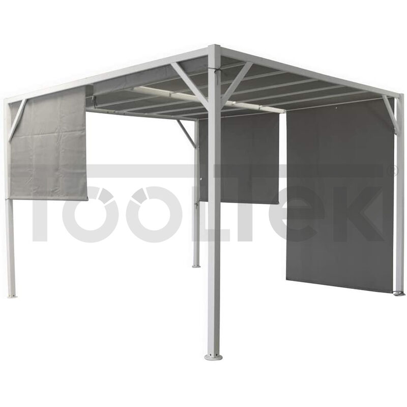 foto del prodotto gazebo pergola veranda acciaio telo poliestere ecru giardino 3x3xh2,10mt
