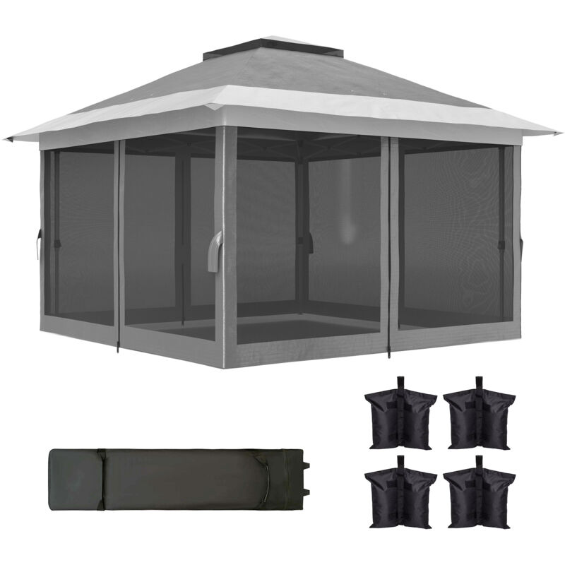 foto del prodotto gazebo pieghevole 3.6x3.6m con pareti a rete altezza regolabile grigio outsunny