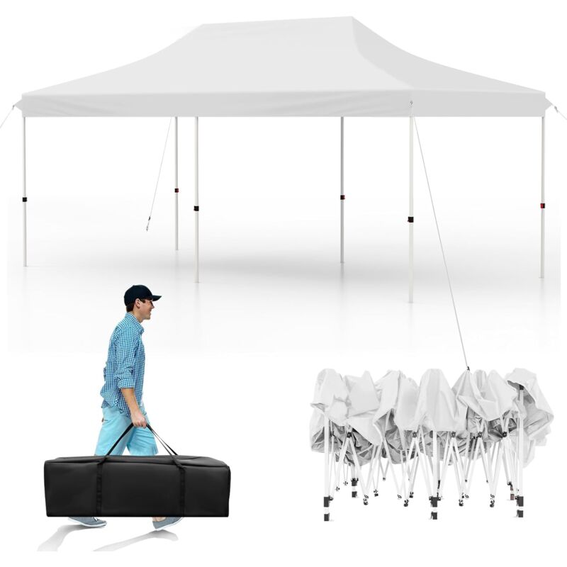 foto del prodotto gazebo pieghevole 3 x 6 m, impermeabile, anti uv, con 3 altezze regolabili, borsa per il trasporto, 12 picchetti e 6 cordini, tenda da esterno