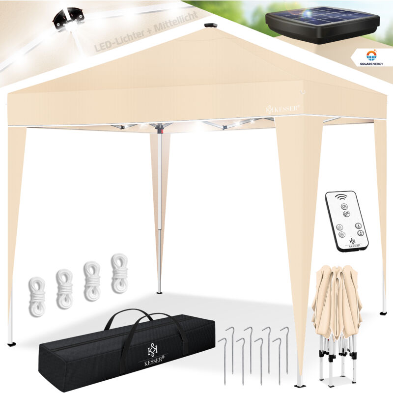 foto del prodotto gazebo pieghevole 3x3m con illuminazione a led e telecomando solare tenda da giardino regolabile in altezza e impermeabile sacchetto di ancoraggio