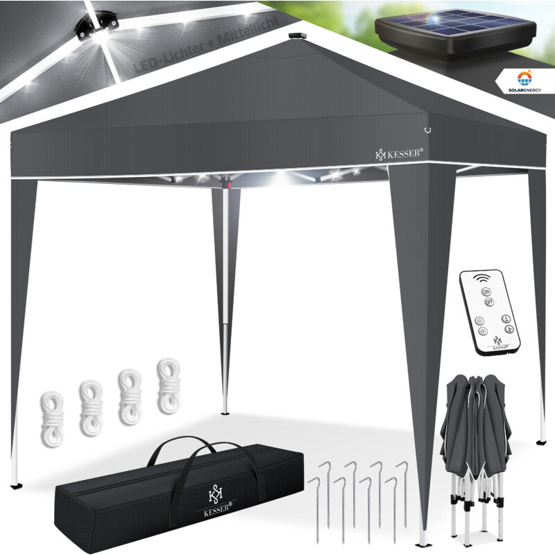 foto del prodotto gazebo pieghevole 3x3m con illuminazione a led telecomando solare gazebo da giardino regolabile in altezza e impermeabile borsa ancoraggio a terra