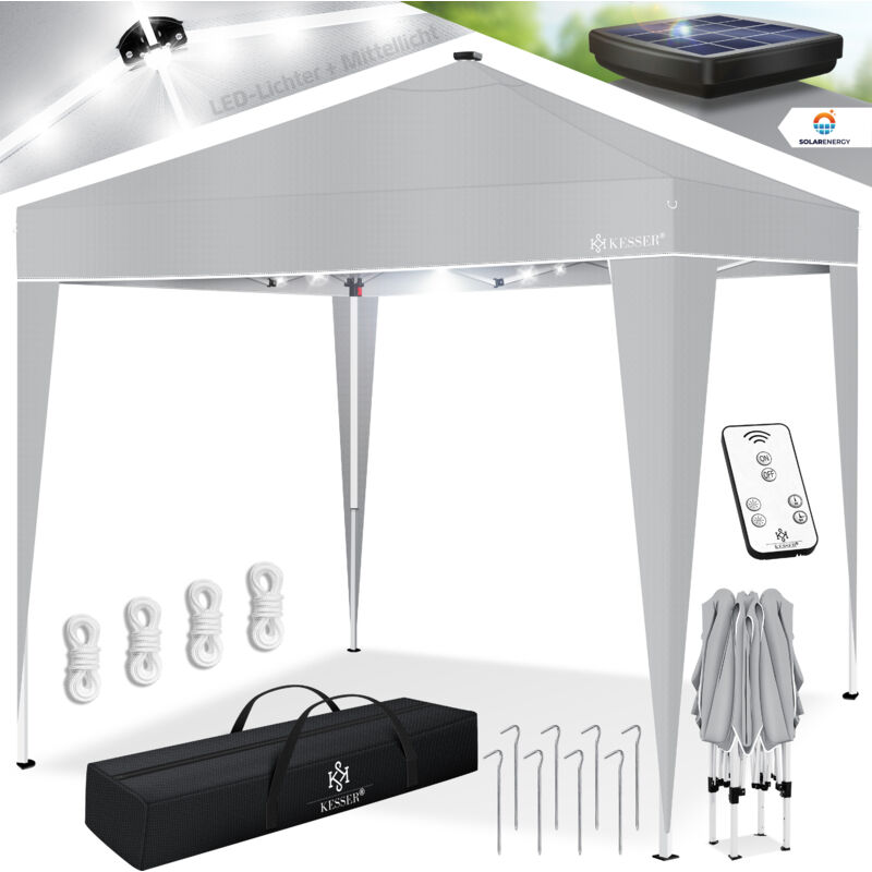 foto del prodotto gazebo pieghevole 3x3m con illuminazione a led telecomando solare tenda da giardino regolabile in altezza e impermeabile sacca di ancoraggio a