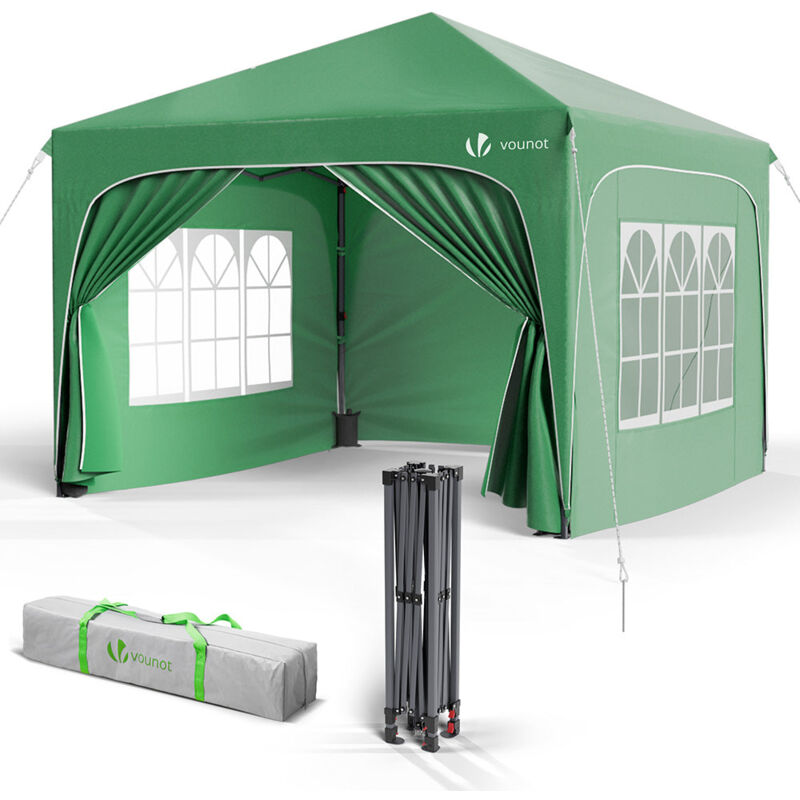 foto del prodotto gazebo pieghevole 3x3m impermeabile tetto ad arco, tenda esterno resistente, padiglione pop up da giardino, verde vounot