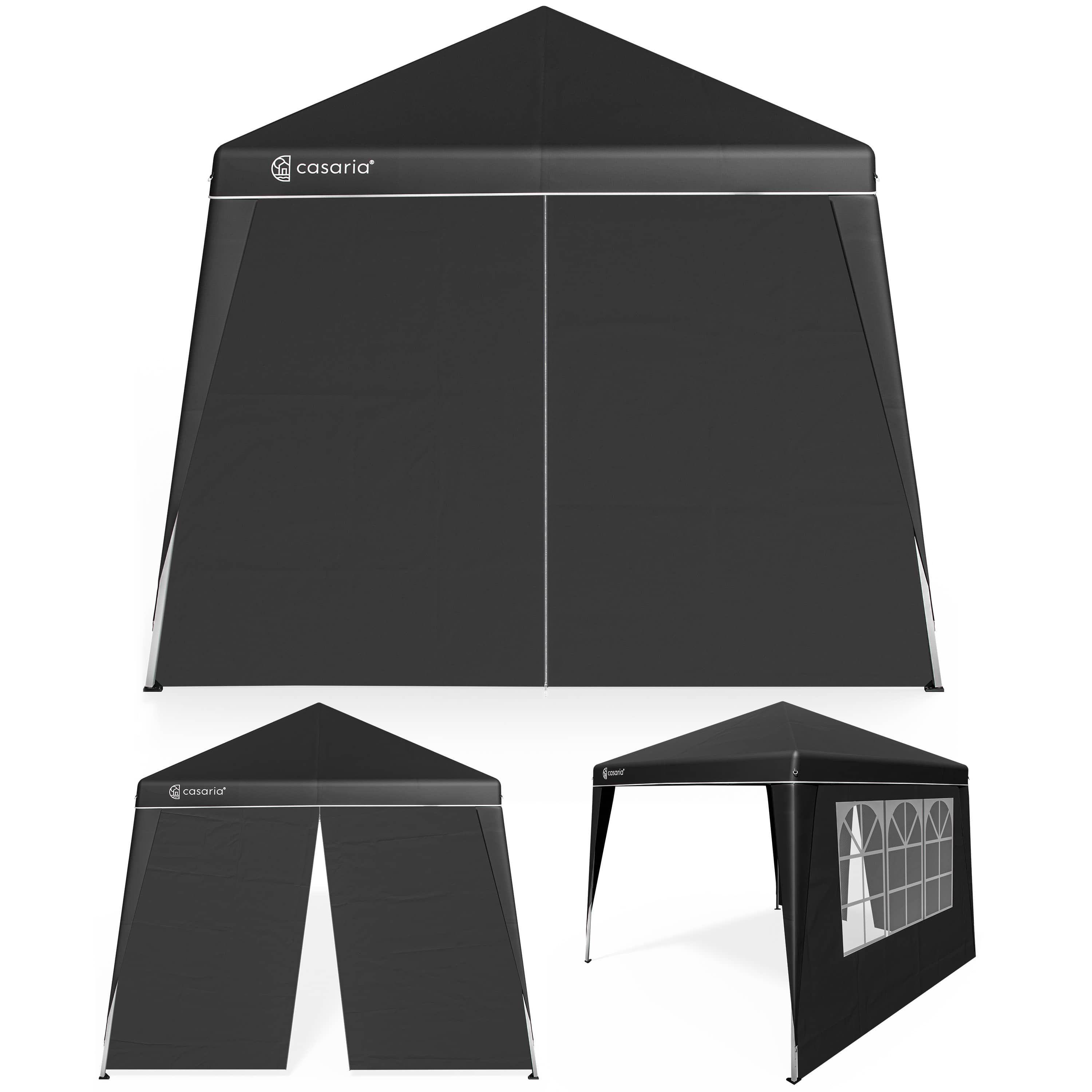 foto del prodotto gazebo pieghevole capri nero 3x3m, incluse 2 pareti laterali