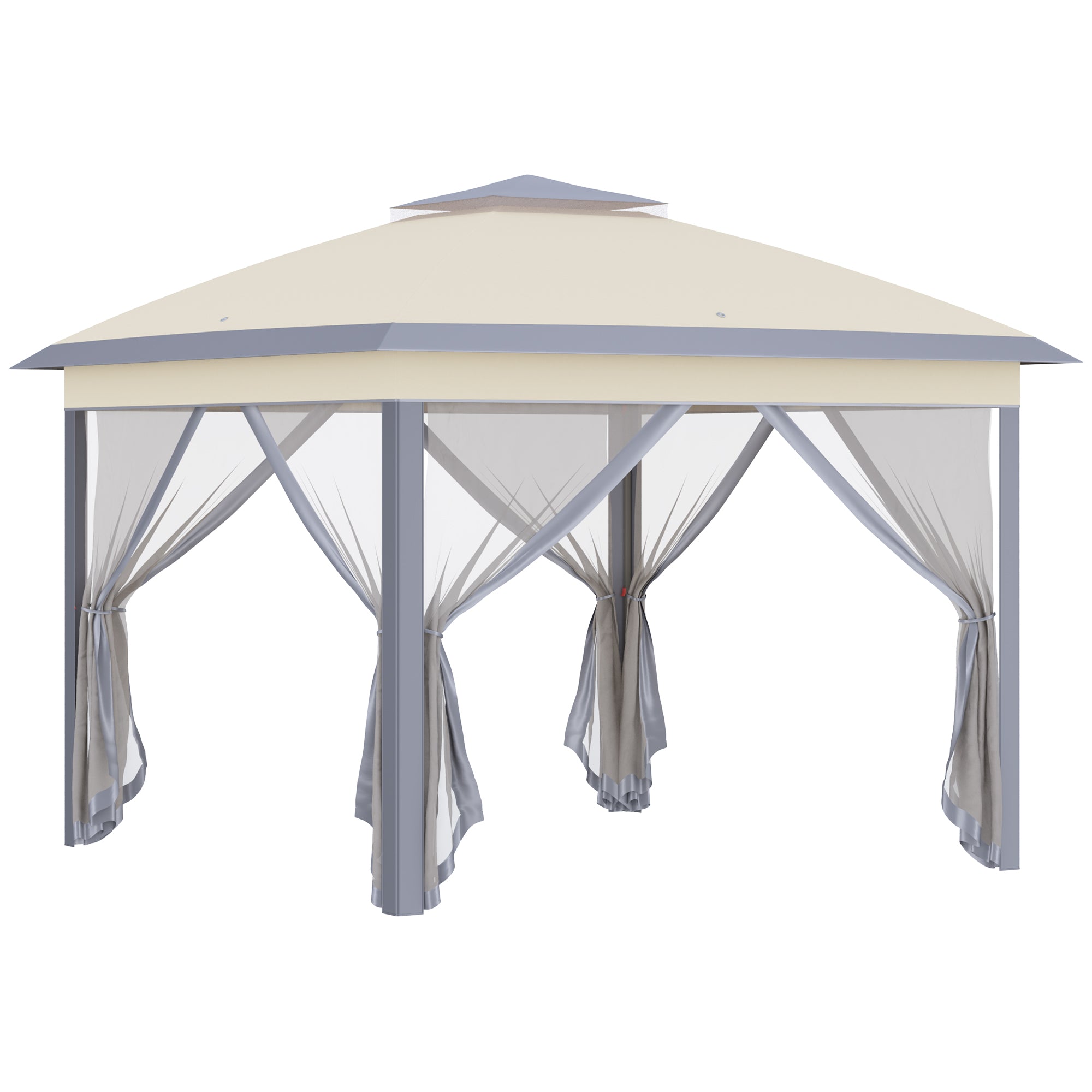 foto del prodotto gazebo pieghevole da giardino 3,3x3,3x2,88m con zanzariera in acciaio e tessuto oxford beige