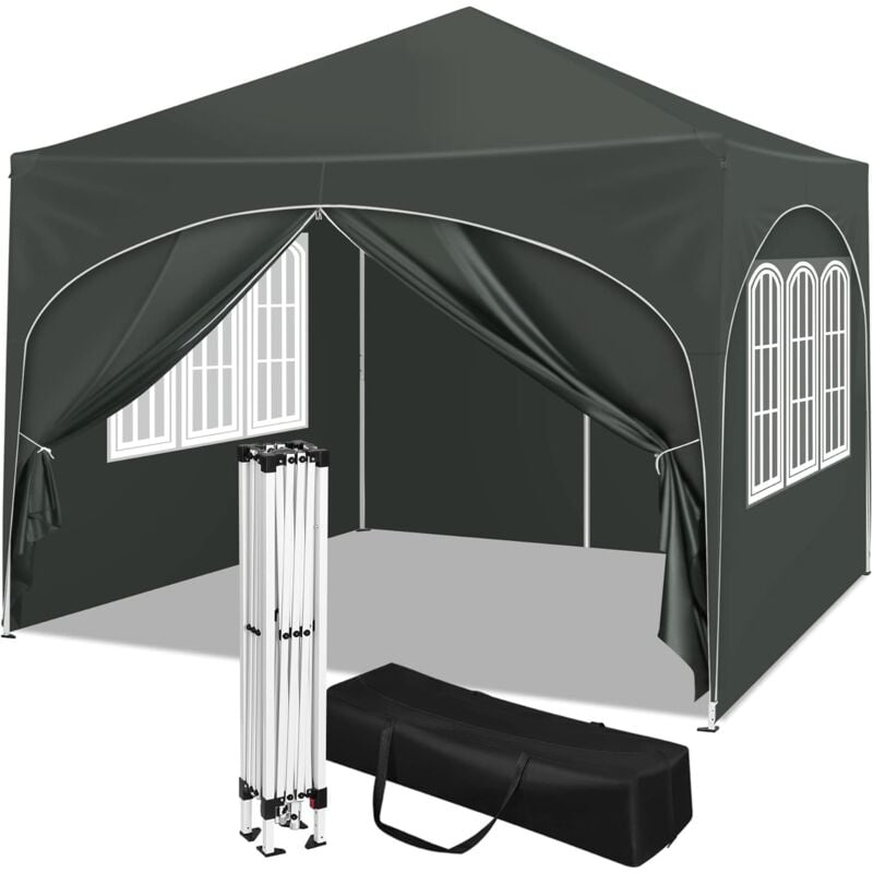 foto del prodotto gazebo pieghevole da giardino. gazebo impermeabile pop up da 3x3m con pannelli laterali. tendone da esterno. altezza regolabile. protezione uv. con