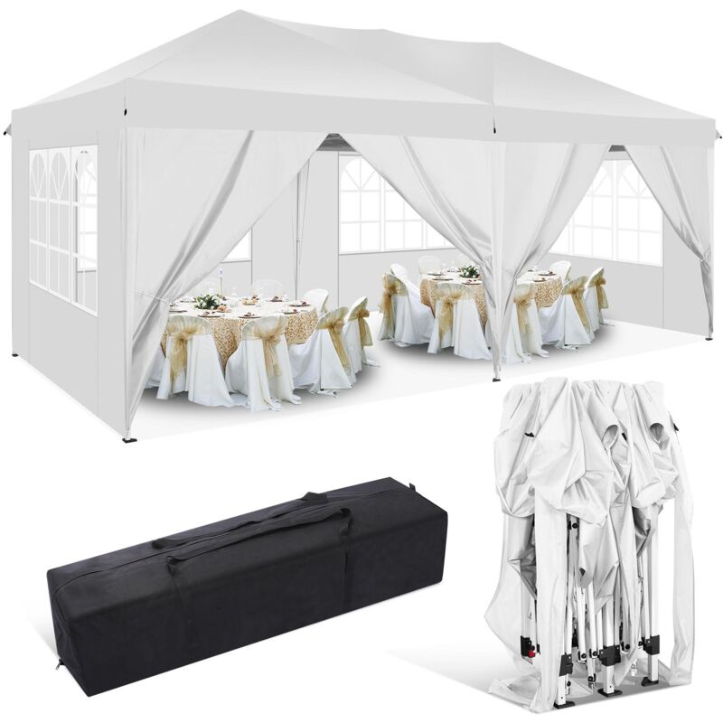 foto del prodotto gazebo pieghevole da giardino. gazebo impermeabile pop up da 3x6m con pannelli laterali. tendone da esterno. altezza regolabile. protezione uv. and