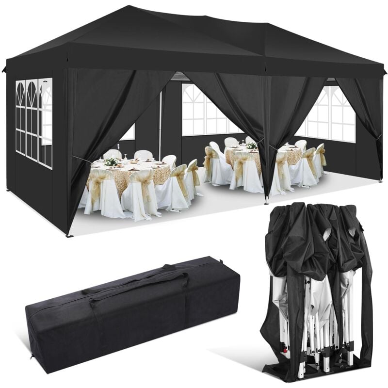 foto del prodotto gazebo pieghevole da giardino. gazebo impermeabile pop up da 3x6m con pannelli laterali. tendone da esterno. altezza regolabile. protezione uv. and