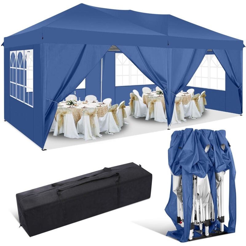 foto del prodotto gazebo pieghevole da giardino. gazebo impermeabile pop up da 3x6m con pannelli laterali. tendone da esterno. altezza regolabile. protezione uv. and