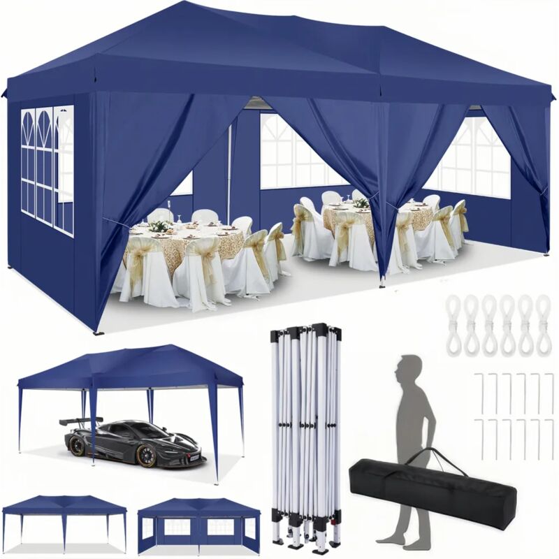 foto del prodotto gazebo pieghevole da giardino. gazebo impermeabile pop up da 3x6m con pannelli laterali. tendone da esterno. altezza regolabile. protezione uv. and