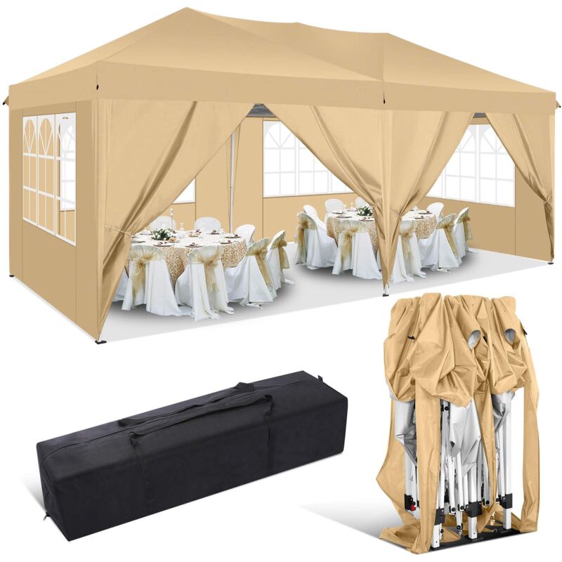 foto del prodotto gazebo pieghevole da giardino. gazebo impermeabile pop up da 3x6m con pannelli laterali. tendone da esterno. altezza regolabile. protezione uv. and