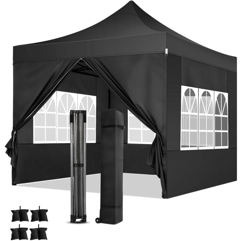 foto del prodotto gazebo pieghevole da giardino. guglia gazebo impermeabile pop up da 3x3m con pannelli laterali. tendone da esterno. altezza regolabile. protezione