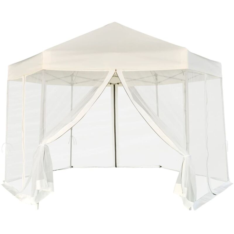 foto del prodotto gazebo pieghevole esagonale pop up con 6 pareti 3.6x3.1 m vari colori colore crema