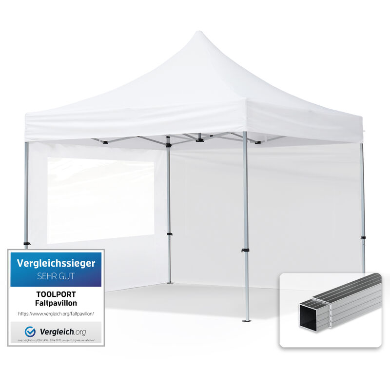 foto del prodotto gazebo pieghevole giardino 3x3m 2 laterali alluminio telo idrorepellente padiglione mercati sagre bianco