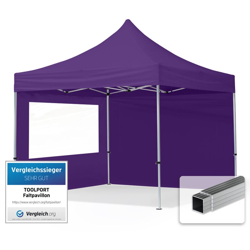 foto del prodotto gazebo pieghevole giardino 3x3m 2 laterali alluminio telo idrorepellente padiglione mercati sagre viola