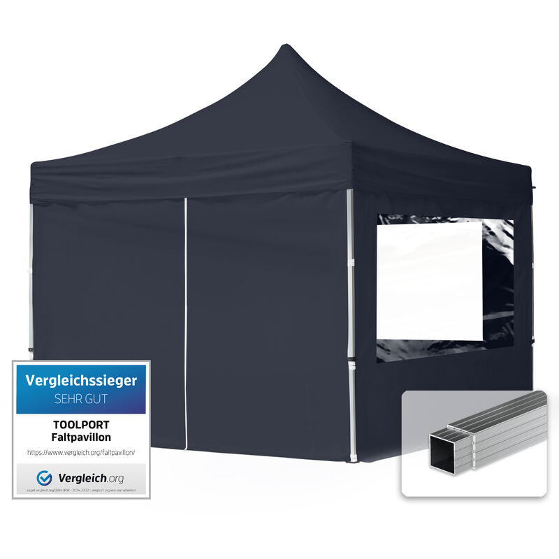 foto del prodotto gazebo pieghevole giardino 3x3m 4 laterali alluminio telo idrorepellente padiglione mercati sagre grigio