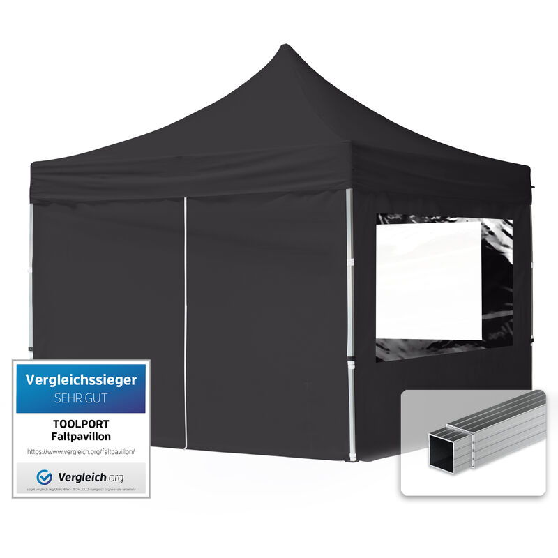 foto del prodotto gazebo pieghevole giardino 3x3m 4 laterali alluminio telo idrorepellente padiglione mercati sagre nero