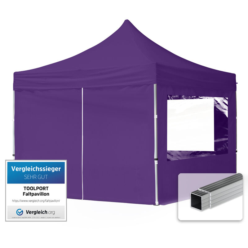 foto del prodotto gazebo pieghevole giardino 3x3m 4 laterali alluminio telo idrorepellente padiglione mercati sagre viola