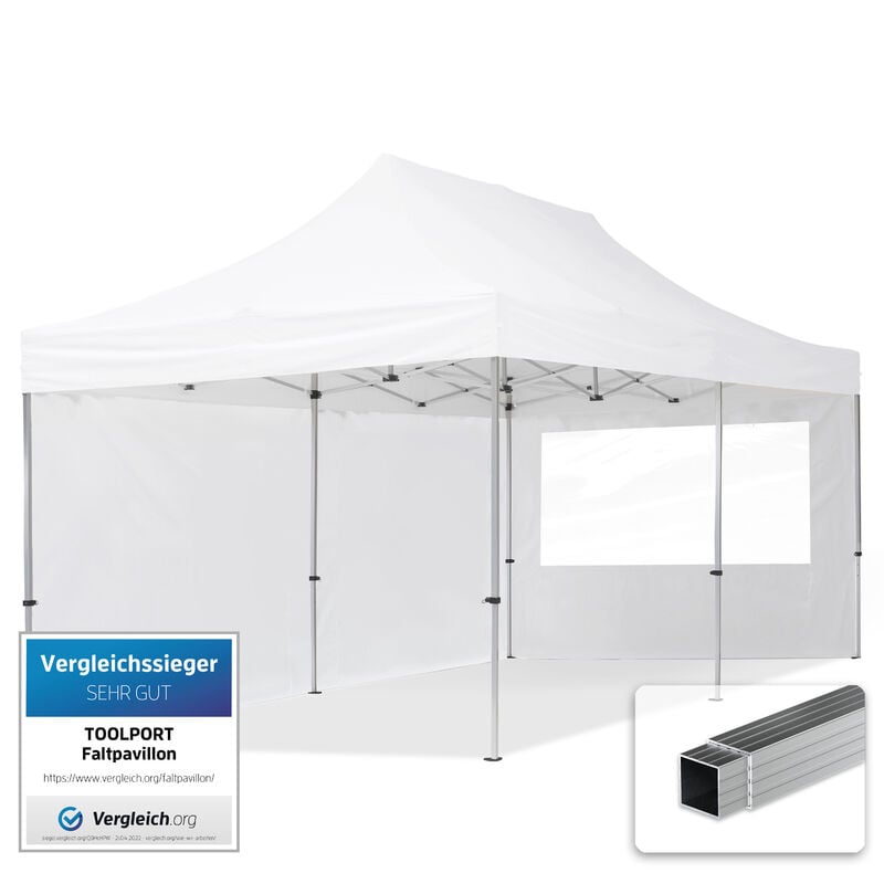 foto del prodotto gazebo pieghevole giardino 3x6m 2 laterali alluminio telo idrorepellente padiglione mercati sagre bianco