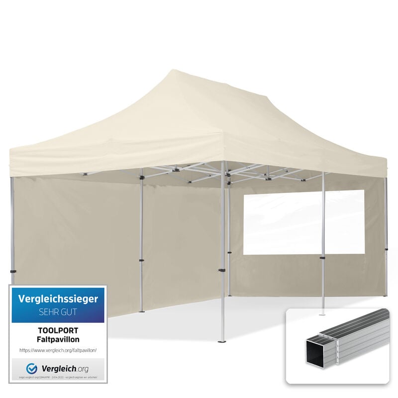 foto del prodotto gazebo pieghevole giardino 3x6m 2 laterali alluminio telo idrorepellente padiglione mercati sagre crema