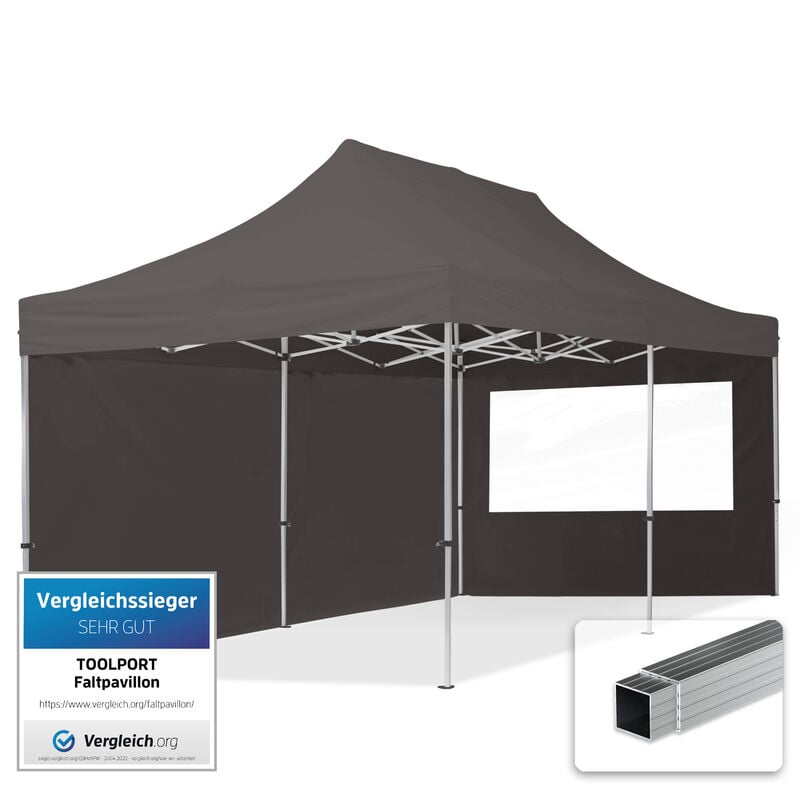 foto del prodotto gazebo pieghevole giardino 3x6m 2 laterali alluminio telo idrorepellente padiglione mercati sagre grigio