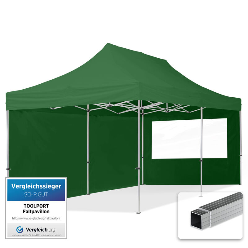 foto del prodotto gazebo pieghevole giardino 3x6m 2 laterali alluminio telo idrorepellente padiglione mercati sagre verde