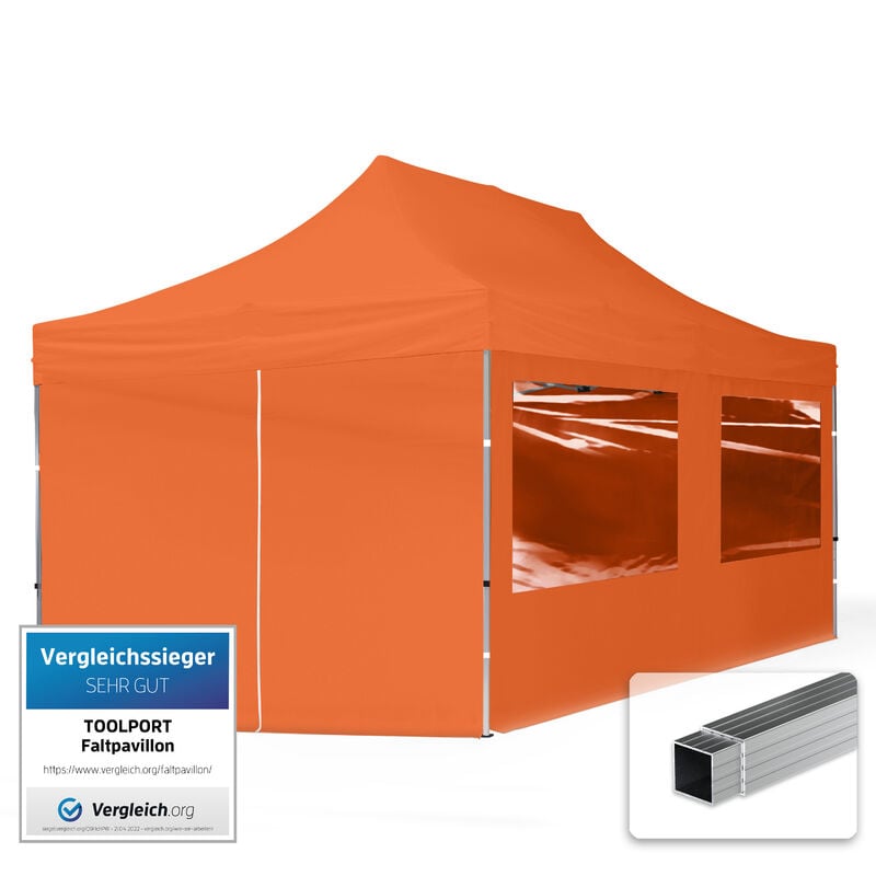 foto del prodotto gazebo pieghevole giardino 3x6m 4 laterali alluminio telo idrorepellente padiglione mercati sagre arancione