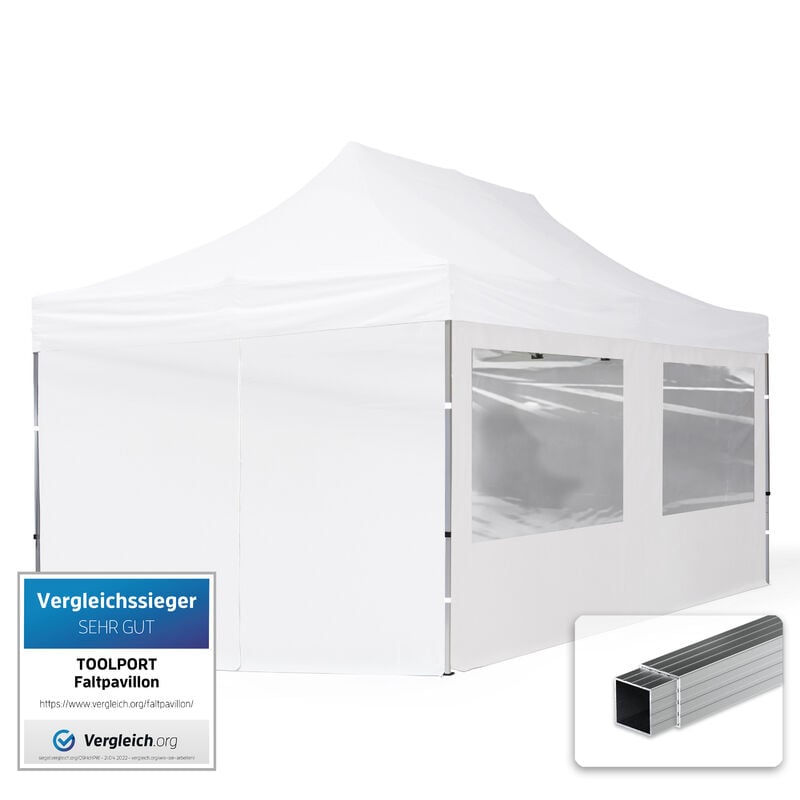 foto del prodotto gazebo pieghevole giardino 3x6m 4 laterali alluminio telo idrorepellente padiglione mercati sagre bianco